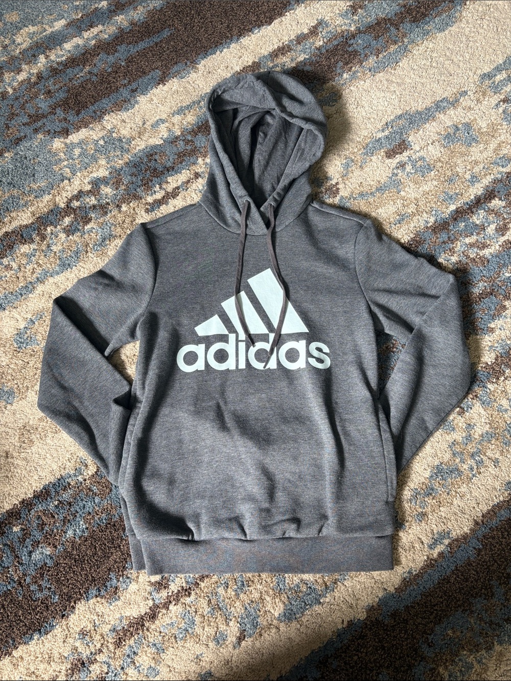 adidas Dark Gray Hoodie with White Trefoil Logo